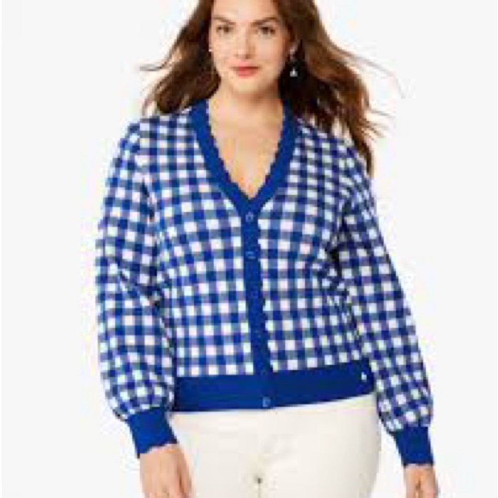 Kate Spade Blue and White Checkered Cardigan